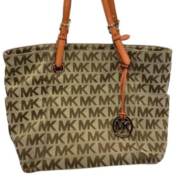 Michael Kors Handbags - Michael Kors L Tan Orange Jacquard Fabric Tote